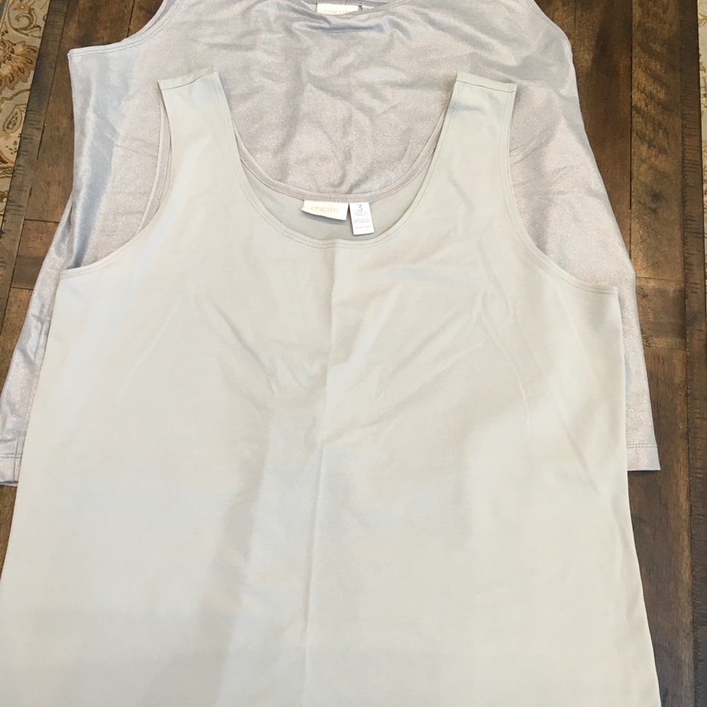 Set Chico's Size 3 - 1 Light Greenish Gray Tank Top & 1 Shiny Gray Tank Set
